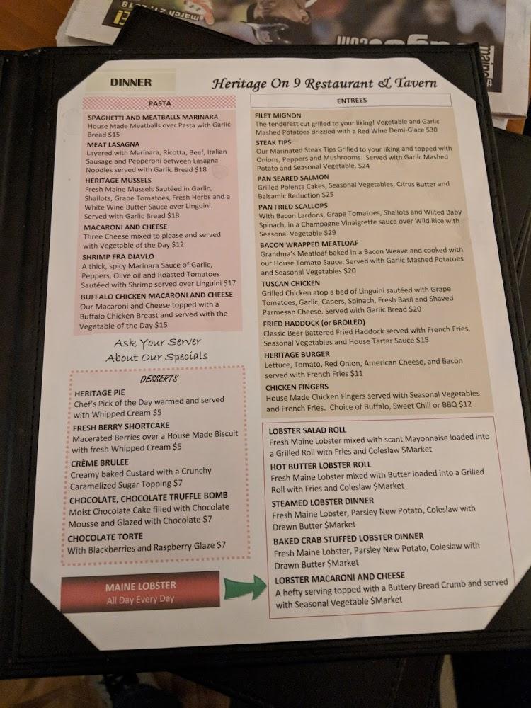 Heritage On 9 Restaurant & Tavern Menu image 4